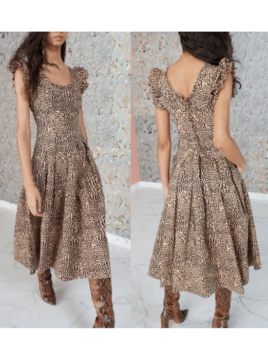 Ulla Johnson Dresses & Skirts - Ulla Johnson Camille Lace Up Midi Dress in Cheetah Size 6